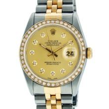 Rolex Mens Two Tone Champagne Diamond Datejust Wristwatch