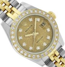 Rolex Ladies Two Tone Factory Diamond Datejust Wristwatch W/ Rolex Box