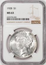 1928 $1 Peace Silver Dollar Coin NGC MS63