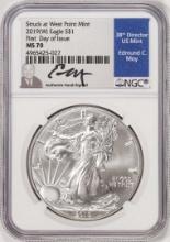 2019(W) $1 American Silver Eagle Coin NGC MS70 FDOI Moy Signature West Point Mint