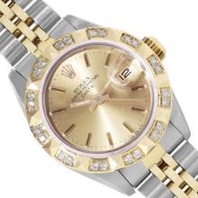 Rolex Ladies Two Tone Champagne Index Diamond Date Wristwatch With Rolex Box