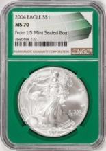 2004 $1 American Silver Eagle Coin NGC MS70 From US Mint Sealed Box Green Core