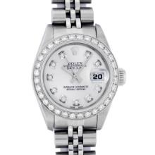 Rolex Ladies Stainless Steel Diamond Datejust Wristwatch