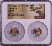 Set of 2021 Type 1 & Type 2 $5 American Gold Eagle Coins NGC MS70