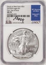 2019(W) $1 American Silver Eagle Coin NGC MS70 FDOI Moy Signature West Point Mint