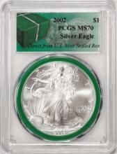 2002 $1 American Silver Eagle Coin PCGS MS70 Direct From U.S. Mint Sealed Box