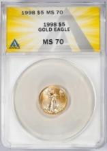 1998 $5 American Gold Eagle Coin ANACS MS70