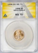 1998 $5 American Gold Eagle Coin ANACS MS70