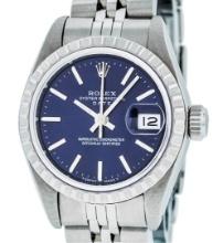 Rolex Ladies Stainless Steel Blue Index Date Wristwatch