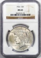 1923 $1 Peace Silver Dollar Coin NGC MS65