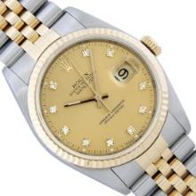 Rolex Mens Two Tone Factory Champagne Diamond Datejust  Wristwatch