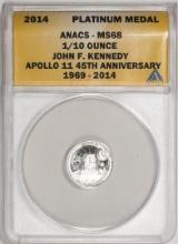 2014 Proof 1/10 oz Platinum JFK Apollo 11 Anniversary Medal ANACS MS68