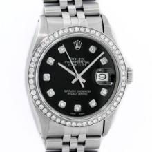 Rolex Mens Stainless Steel Diamond Datejust Wristwatch