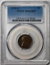 1914-S Lincoln Wheat Cent Coin PCGS MS63BN