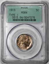 1913 Type 1 Buffalo Nickel Coin PCGS MS64 Old Green Holder
