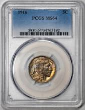 1916 Buffalo Nickel Cent Coin PCGS MS64 Amazing Toning