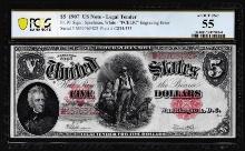 1907 $5 Woodchopper Legal Tender Note Fr.91 PCGS About Uncirculated 55