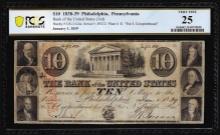 1838-1839 $10 Bank of the United States Philadelphia Obsolete Note PMG Very Fine 25