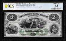 1862 $2 Savings Bank of Salisbury, MD Obsolete Note PCGS Choice Uncirculated 63