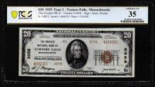 1929 Ty 2 $20 NB Turners Falls, MA CH# 2058 National Currency Note PCGS Choice VF 35