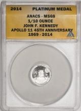 2014 Proof 1/10 oz Platinum JFK Apollo 11 Anniversary Medal ANACS MS68