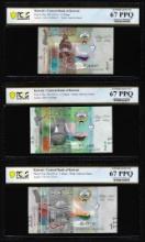 Lot of 2014 Kuwait 1/4, 1/2 & 1 Dinar Notes PCGS Superb Gem Uncirculated 67PPQ