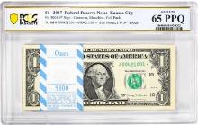 Pack of 2017 $1 Federal Reserve STAR Notes Kansas City Fr.3004-J* PCGS Gem UNC 65PPQ