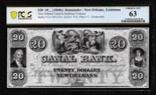 1840's $20 Canal Bank of New Orleans, LA Remainder Obsolete Note PCGS Choice Unc 63