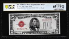 1928F $5 Legal Tender Note Fr.1531 Wide I PCGS Gem Uncirculated 65PPQ