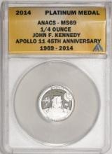 2014 Proof 1/4 oz Platinum JFK Apollo 11 Anniversary Medal ANACS MS69