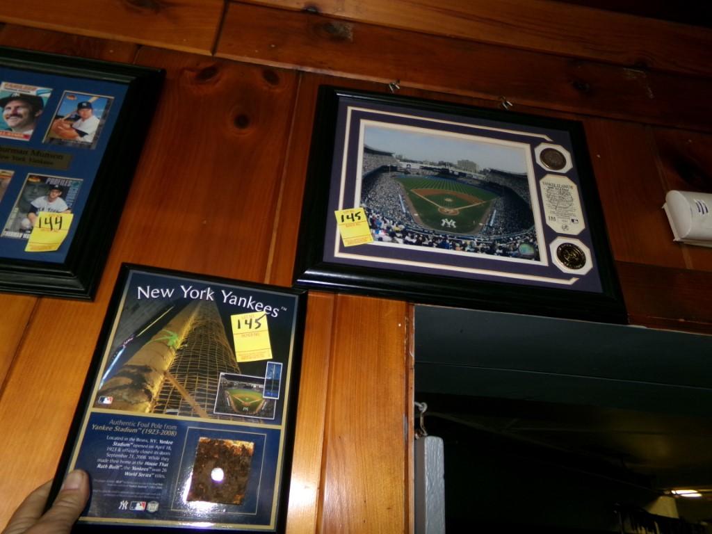 (2) Pics Of Yankees Memorabilia, Piece Of Authentic Foul Pole From Yankees