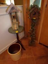 12'' Round Quartz Top Plant Stand With (2) Bird Houses and #2 Crock-Nice Sh