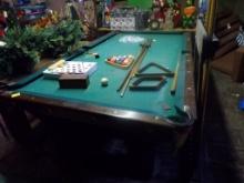 Antique Ornate Pool Table, 56'' x 102'', Made in 1912, Pool Cues, Pool Cue