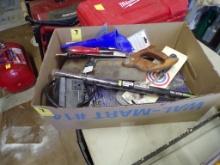 Box Of Misc. Tools,Some New, Framing Squares, Strap Wrench, Grout Saw, Deta