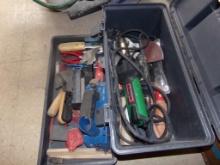 Gray Tool Box with Heat Gun, Hand Tools and Putty Knives (Office Upstairs)