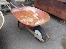 Red, Wheel Barrel, (1) Handle Is Broken, Airless Tires (Outside)