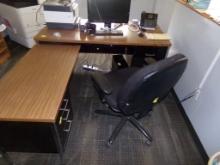 L Shaped Receptionist Desk and Black Comp. Chair (Office)