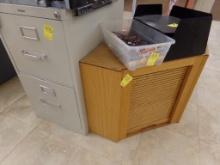 Roll Up Door Corner Cabinet With ''In/Out'' Paper Tray and Misc Reading Gla