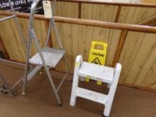 (2) Step Stools, Aluminum and Plastic, See Photo, Wet Floor Sign (At Top of