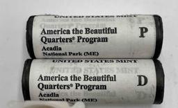 2012 US Mint P,D,S Uncirculated rolls - "Acadia National Park" America the Beautiful Quarters (3