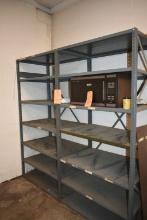 (2) GRAY METAL SHELVING UNITS, SEVEN TIERS EACH,