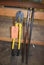 24" YELLOW WORKFORCE BOLT CUTTER AND (2) 29" CROWBARS