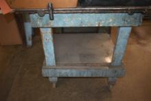 WOOD SHOP CART ON CASTERS WITH METAL TOP, 32" x 35"