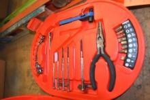 SMALL TOOL KIT IN RED CASE; SOCKETS, SCREW BITS,