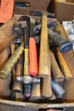 BOX OF ASSORTED HAMMERS, MAULS, BALLPEEN HAMMERS,