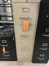 TAN METAL FILE CABINET WITH FOUR DRAWERS, 25" X 15"