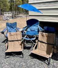 Collection of Folding Camp Chairs and Umbrella