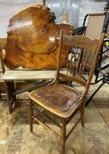 Burl Wood Slab, Rustic Bench, Vintage Chair