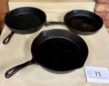 Cast Iron Pans, includes Lodge Round Grill Pan
