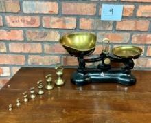 Vintage Librasco Brass Pans Scale plus Brass Weights